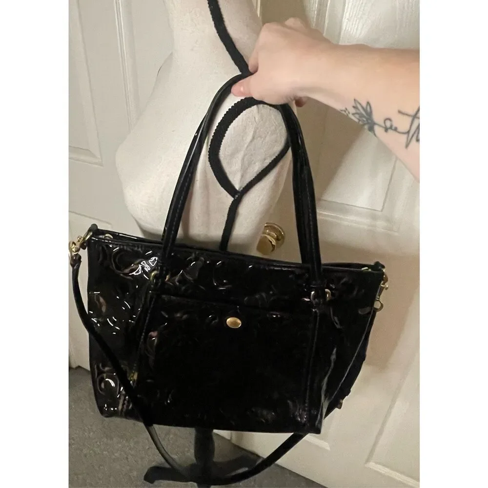 COACH Women's Black Op Art Glossy Patent‎ Leather Tote Bag Purse - Picture 5 of 12